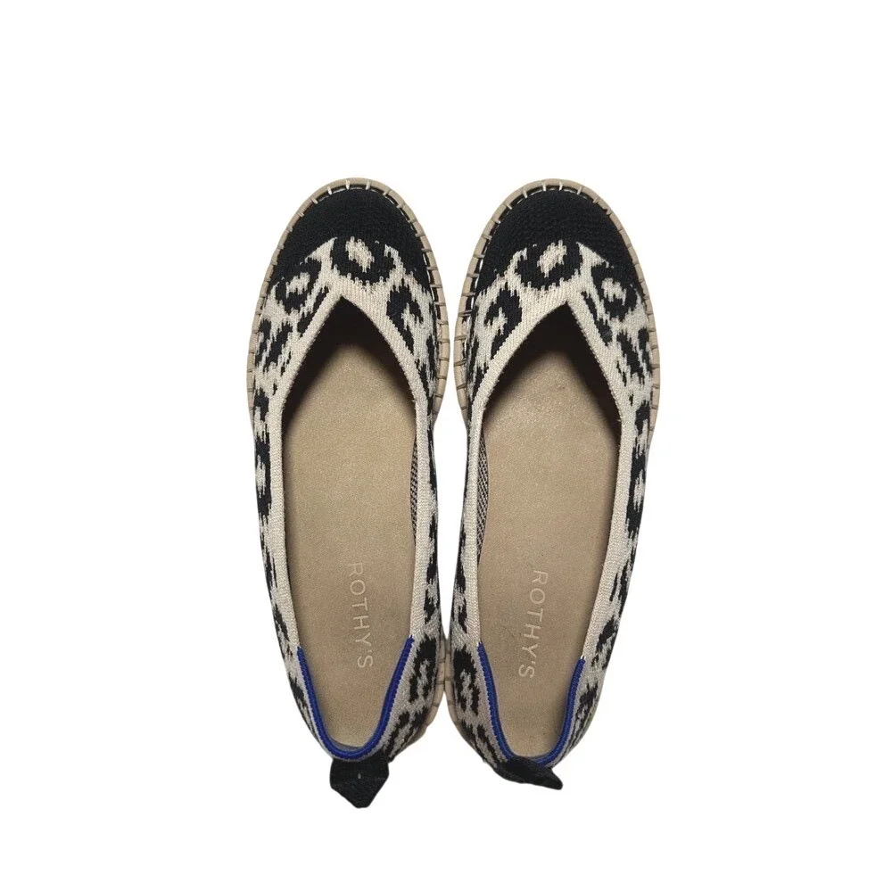 Rothy's The Espadrille Leopard Print Knit Slip On Flats Shoes Womens Size‎ 9.5